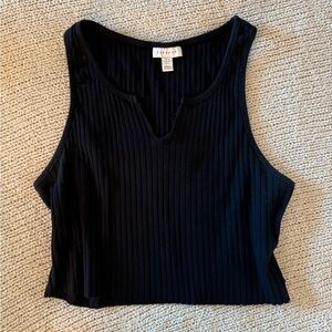 Topshop Black Ribbed Notch-Neck Tank